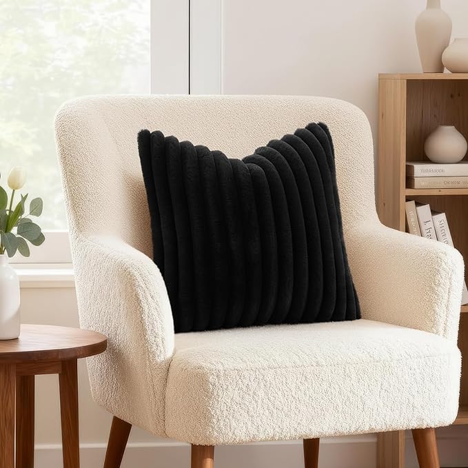 decorUhome Fall Faux Fur Throw Pillow Covers 24x24 Set of 2 Black | Decorative - Image 4