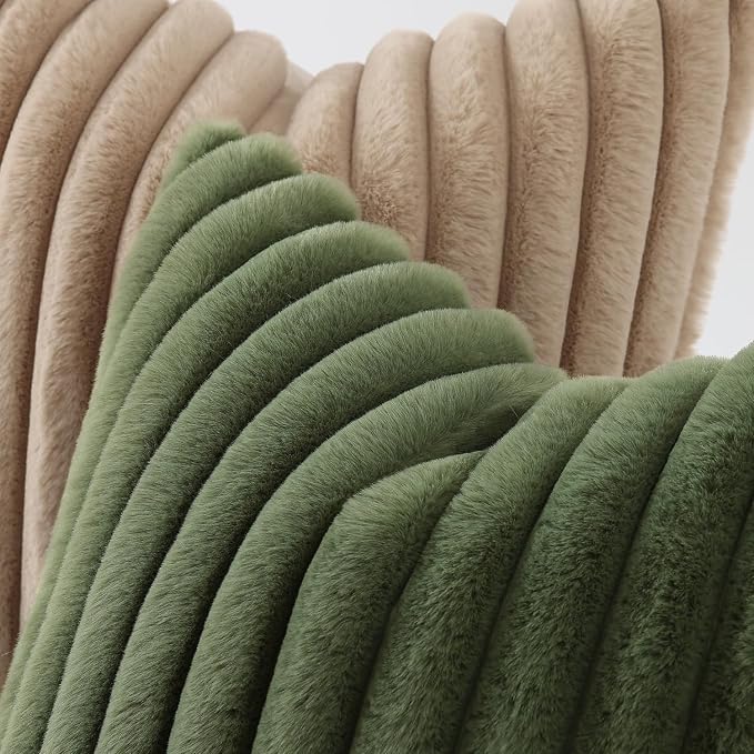 decorUhome Fall Faux Fur Throw Pillow Covers 24x24 Set of 2 Olive Green | - Image 3