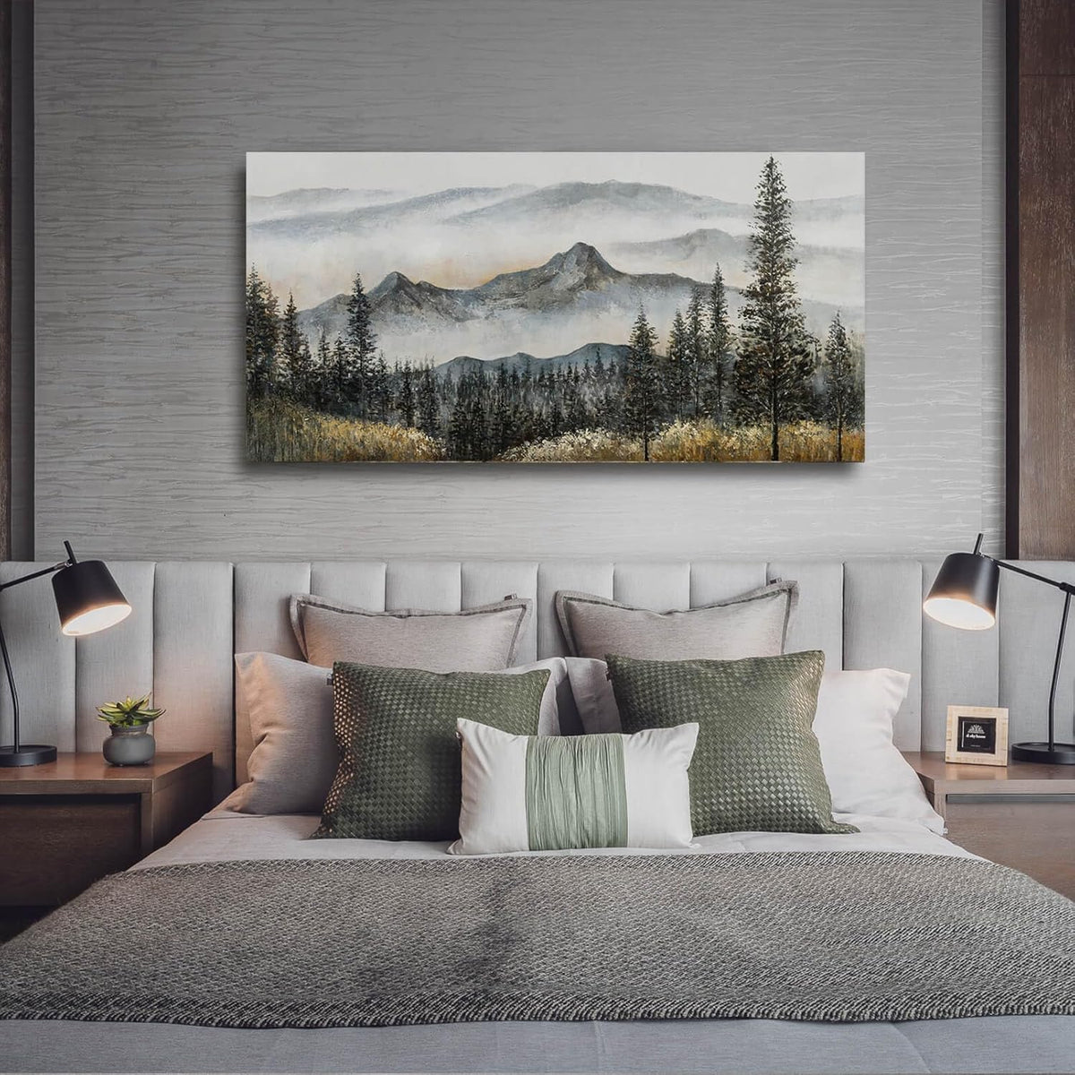 CHUDANHAO Green Wall Art for Living Room Boho Pictures forest Wall Art Modern Wall Decor for Bedroom Office Decor Mountain Prints Poster Artwork for Bedroom 24"x48"
