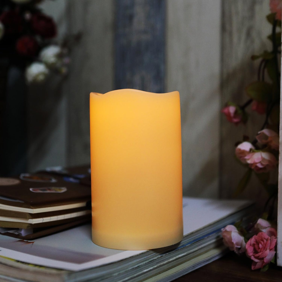 CANDLE CHOICE Waterproof Outdoor Battery Operated Flameless Candles with Remote Timer Plastic Flickering Fake Electric LED Pillars for Lantern Garden Wedding Christmas Decorations 3x5 Inches 3 PCS