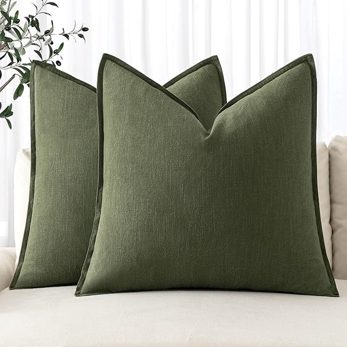 MIULEE Decorative Linen Euro Sham Pillow Covers 26x26 Dark Olive Green | Boho by MIULEE