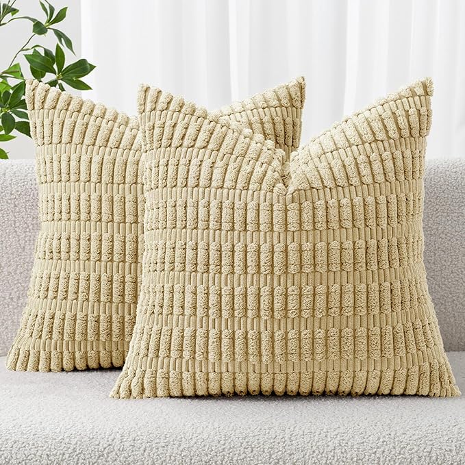 MIULEE Euro Sham Corduroy Decorative Throw Pillow Covers 24x24 Beige | Pack of by MIULEE