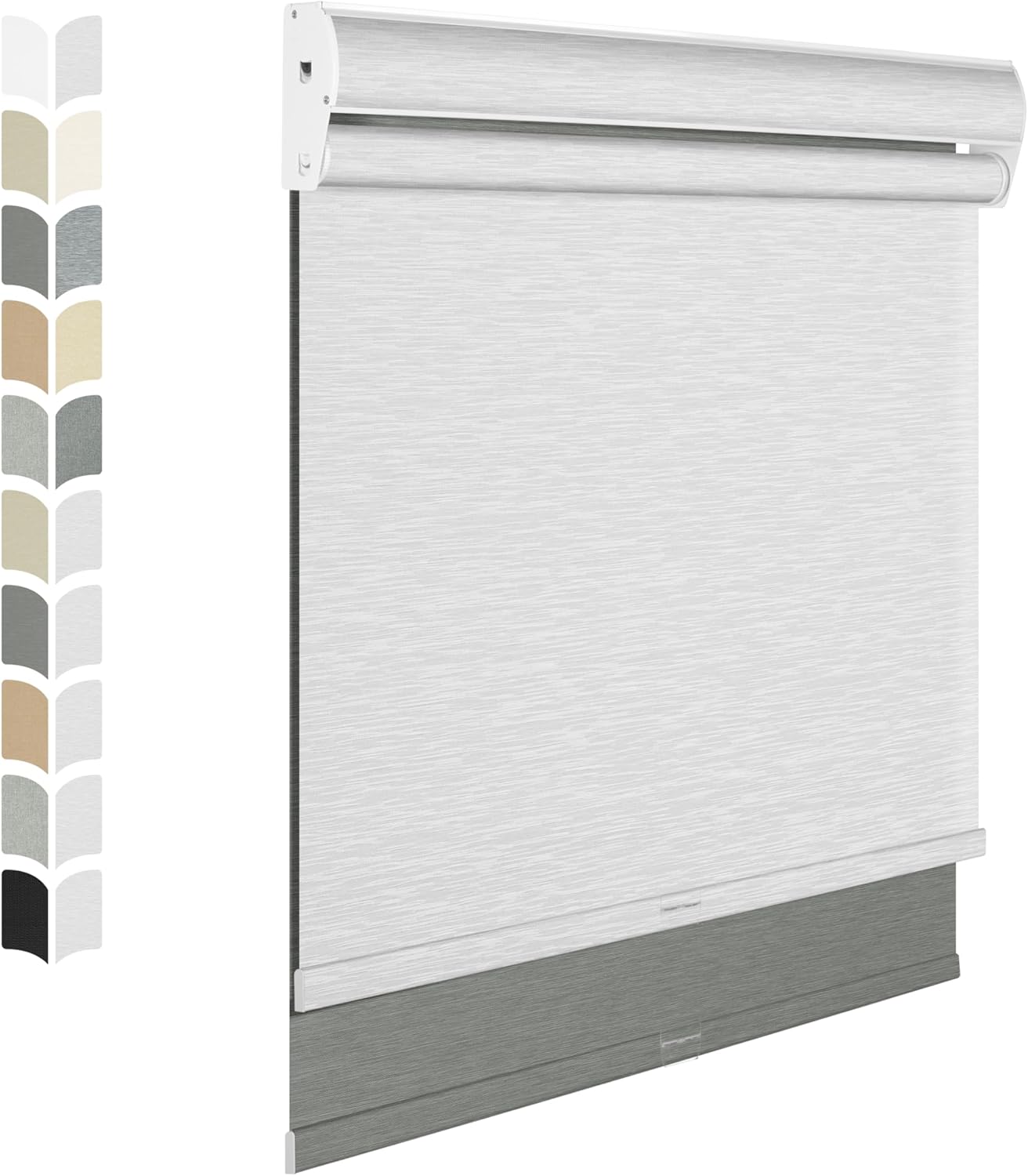 BERISSA Cordless Dual Roller Shades with Cassette Valance,Double Window Shades Blackout and Light Filtering Shades,Day and Night Roller Shades for Home Office Door.Grey and White.68 W x 44" H