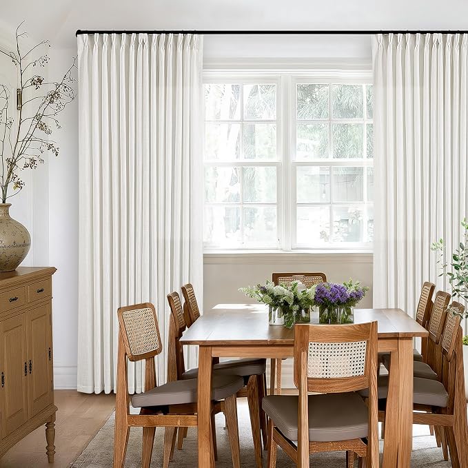 Beige White Pinch Pleated Linen Curtains 2 Panels 108 Inches Long | 400GSM - Image 6