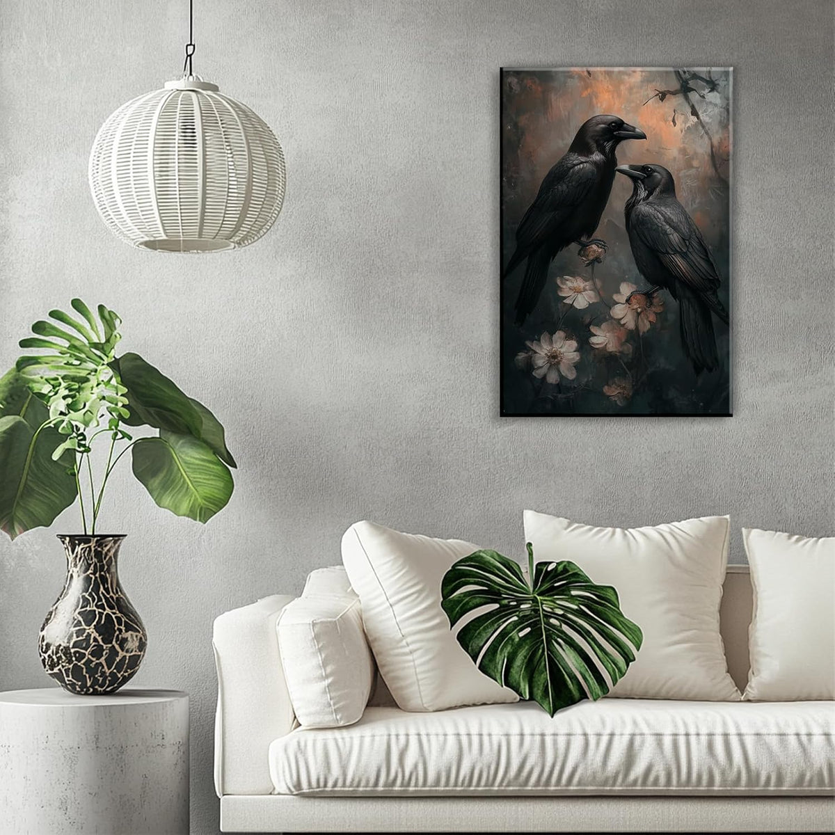 OAAPITI Birds Canvas Wall Art Black Couple Crow Picture Print Vintage Gothic Raven Artwork for Living Room Halloween Home Wall Decor(Artwork-7,24"x36")