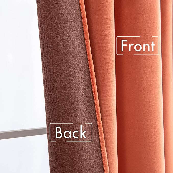MIULEE Velvet Curtains 52x96 inches 2 Panels Burnt Orange Blackout Curtains | - Image 6