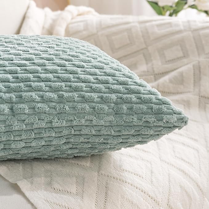 Set of 4 Aqua Decorative Throw Pillow Covers 18x18 Inch Corduroy Pillow Covers - Image 7