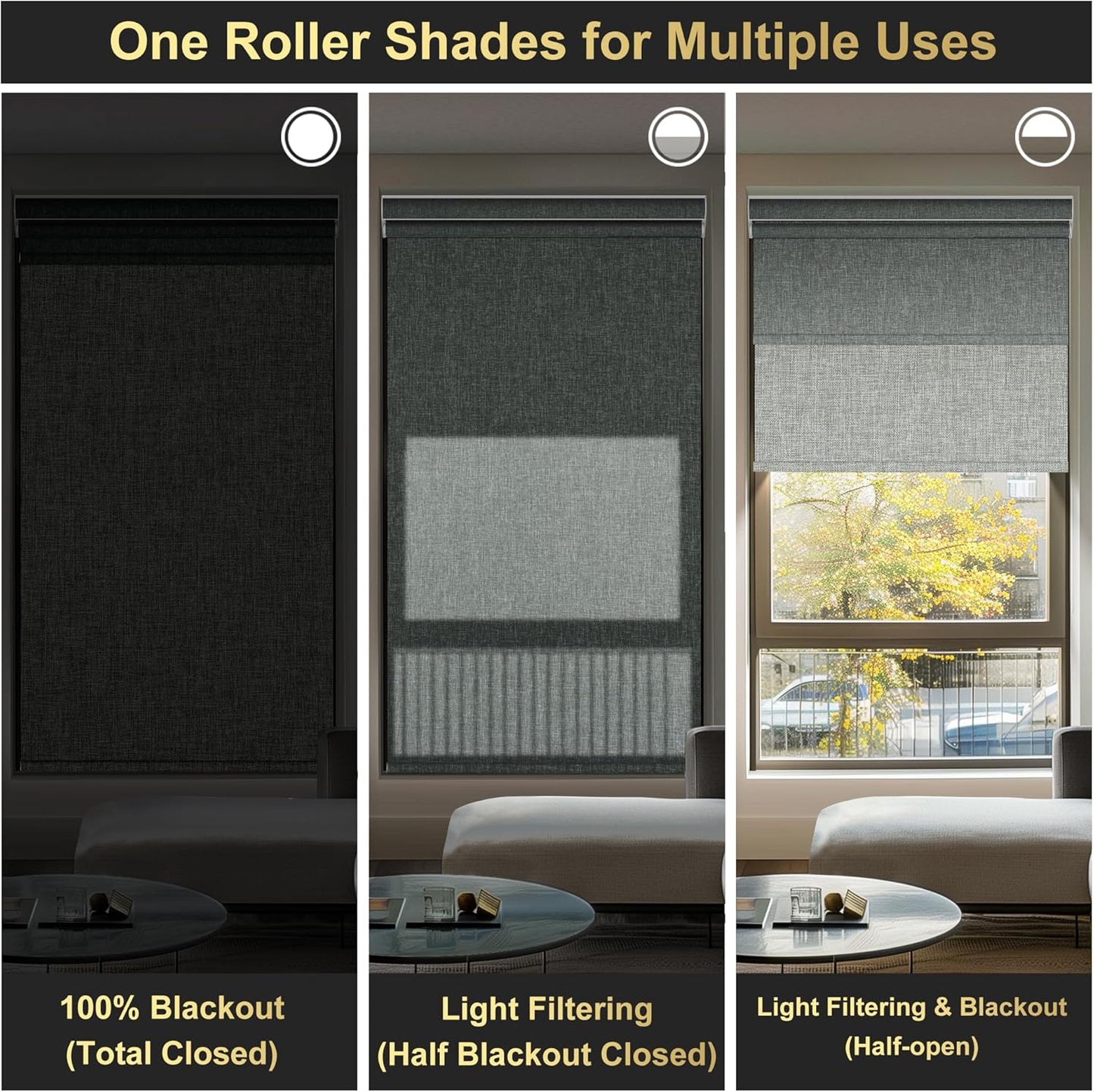 BERISSA Cordless Dual Roller Shades with Cassette Valance, Double Window Shades - Blackout and Light Filtering, Day and Night for Home Office Door. Linen Grey. 62 W x 48" H