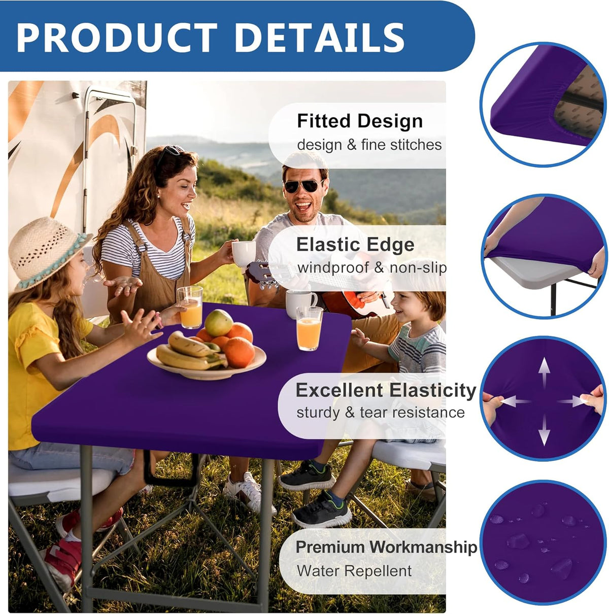 Spandex Table Cover for 6 Foot Rectangle Tables-6 Pack Dark Purple Outdoor Picnic Elastic Table Cover-Spandex Stretch Folding Table Cloths for Camping Dining Room Patio Kitchen Banquet Party