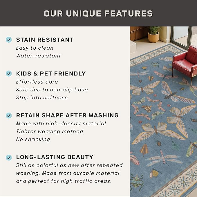 Insect 3x5 Washable Stain Resistant Rugs - Image 8