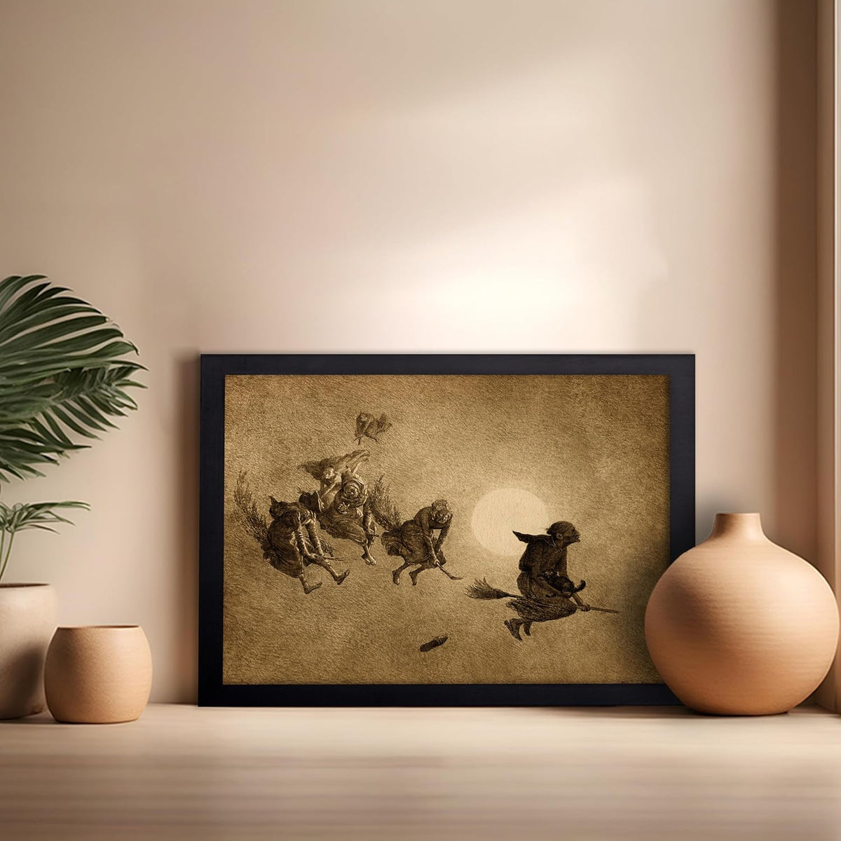 Poster Master Vintage William Holbrook Beard Poster - Retro Occult Print - Gift for Gothic, Horror Fan - The Witches Ride, Pagan, Goth, Magic - Wall Decor for Bedroom, Dorm, 16x20 Black Framed