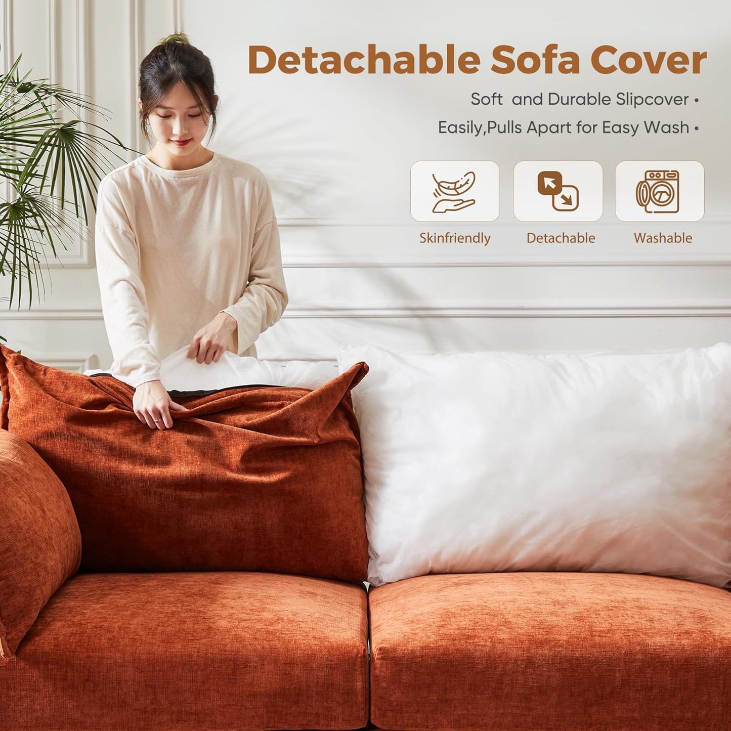 134.6" Modular Sectional Sofa, U Shaped Couch Set for Living Room, Large 8-Seater Comfy Cloud Couches with Movable Storage Ottoman,DIY Combination - Chenille Terracotta