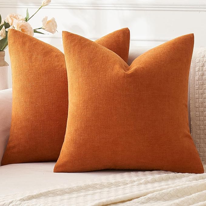 MIULEE Fall Orange Chenille Couch Throw Pillow Covers, 18x18 | Set of 2 by MIULEE