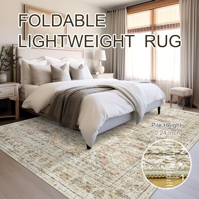 Soalmost 6x9 Area Rug for Living Room Washable Rugs Non-Slip Brown/Pink | - Image 7