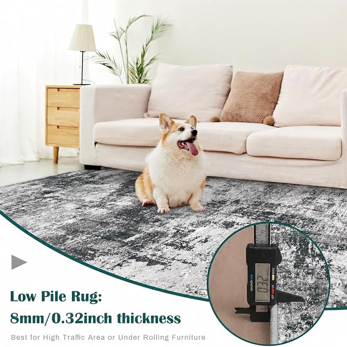 8x10 Area Rugs Washable Rug: Abstract Neutral Rugs Modern Non Slip Area Rug - Image 7