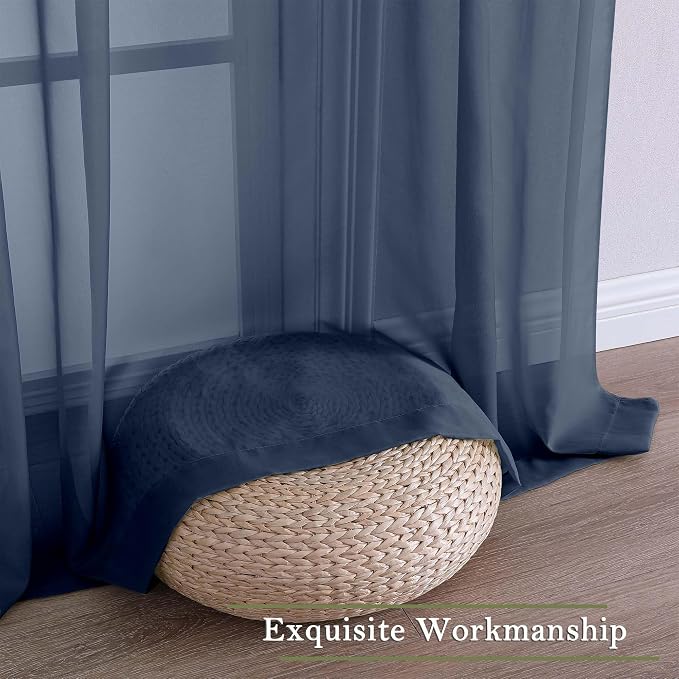 Navy Blue Sheer Curtains 63 Inch Length 2 Panels, Rod Pockets Window Treatments - Image 9