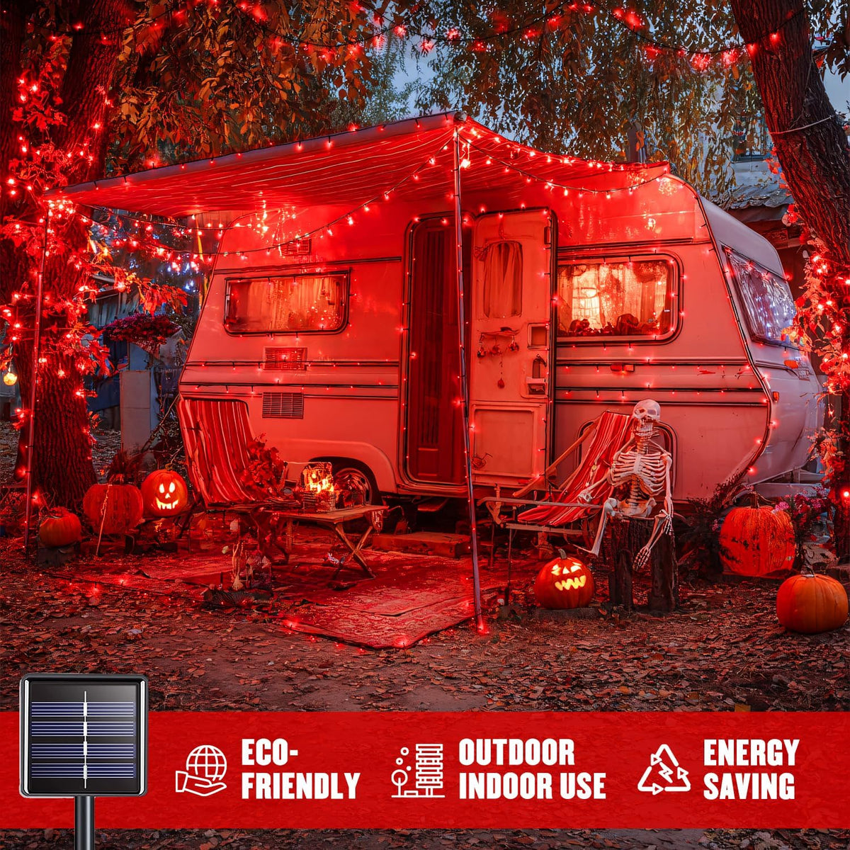 JMEXSUSS Total 200 LED Red Lights Halloween Outdoor, 2 Pack Solar Halloween Lights Outdoor Waterproof, 8 Modes Red Solar Light for Outside Christmas Tree Yard Garden Decor