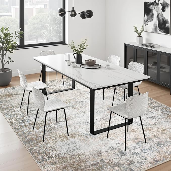 10x14 Area Rug Living Room: Modern Washable Indoor Carpet Brown | - Image 4