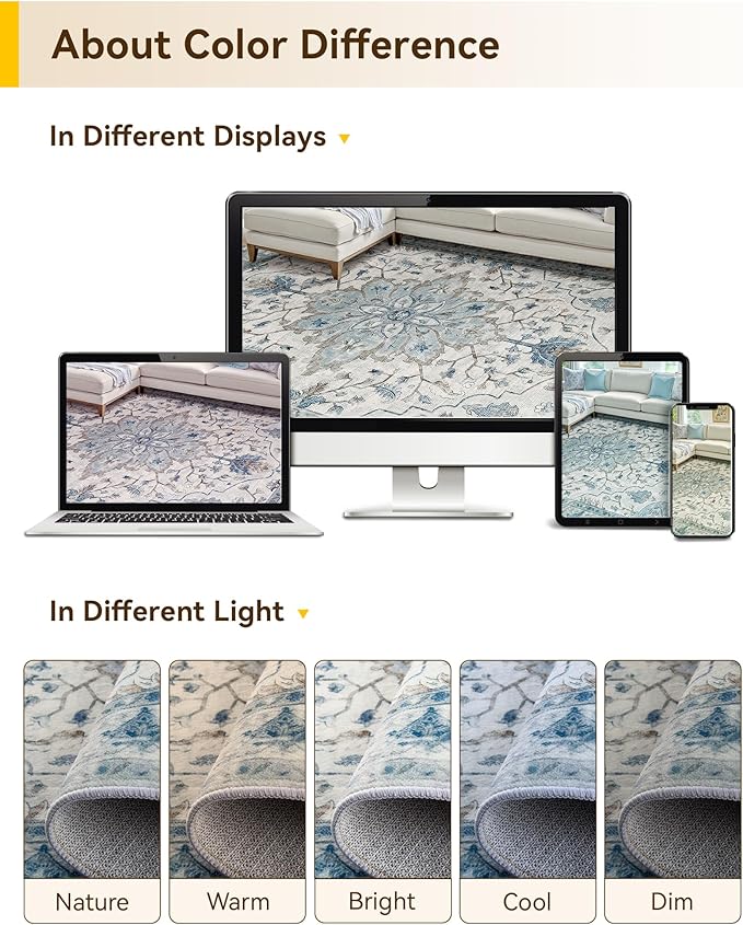 RELEANY Washable Area Rug, Square 8'x8', Water Repellent, Pet Friendly - Image 6