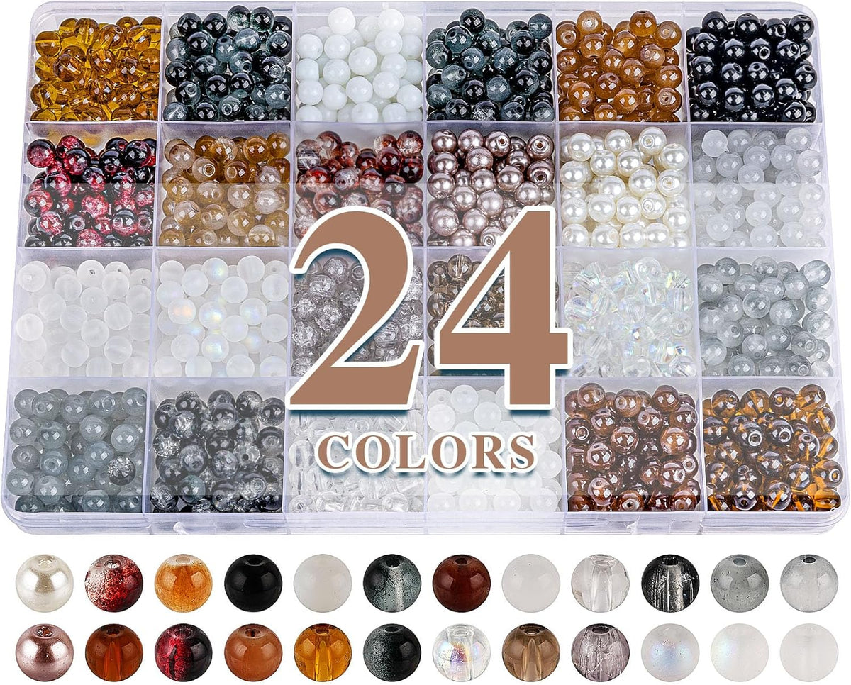 XSEINO About 1200PCS 6mm Glass Beads Bracelet Making Kit,24 Assorted Black and White Series Colorful Crystal Beads for Bracelet and Jewelry Making and DIY Crafts,Friendship Bracelets