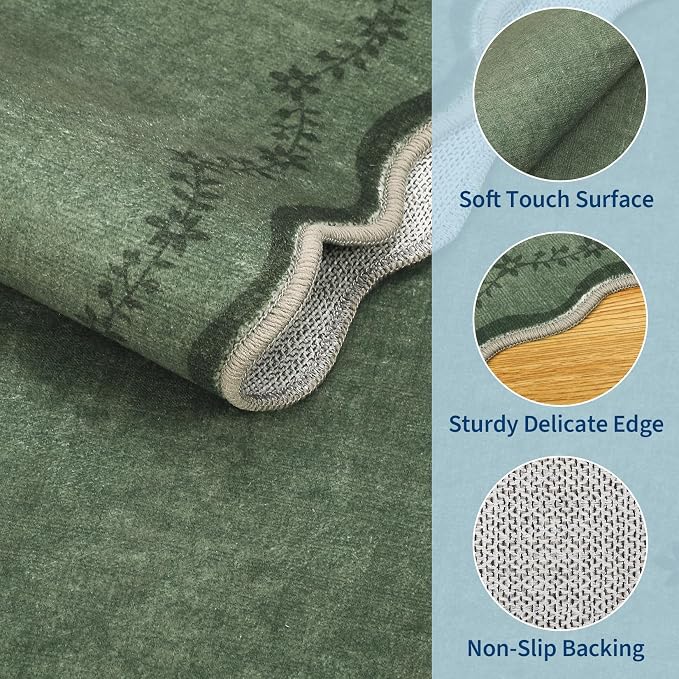 GarveeHome Scalloped Entryway Rug 2x3 Green Washable Front Door Entry Rug | - Image 4