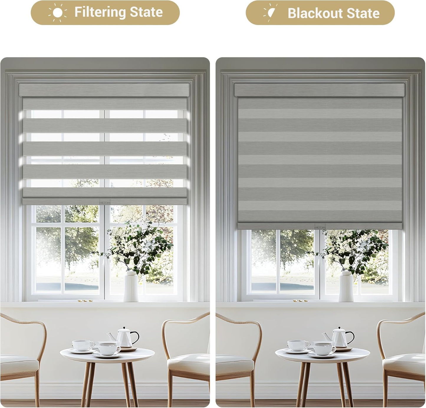 Cordless Zebra Blinds for Windows, Blackout Interior Blinds,Easy to Install,UV Protection,for Offices and Home,Custom Roller Shades, Mousse Light Bown,12" W x 56" H