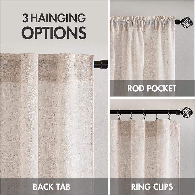 MIULEE Natural White Linen Curtains 52x102 Inch Length 2 Panels - Image 3