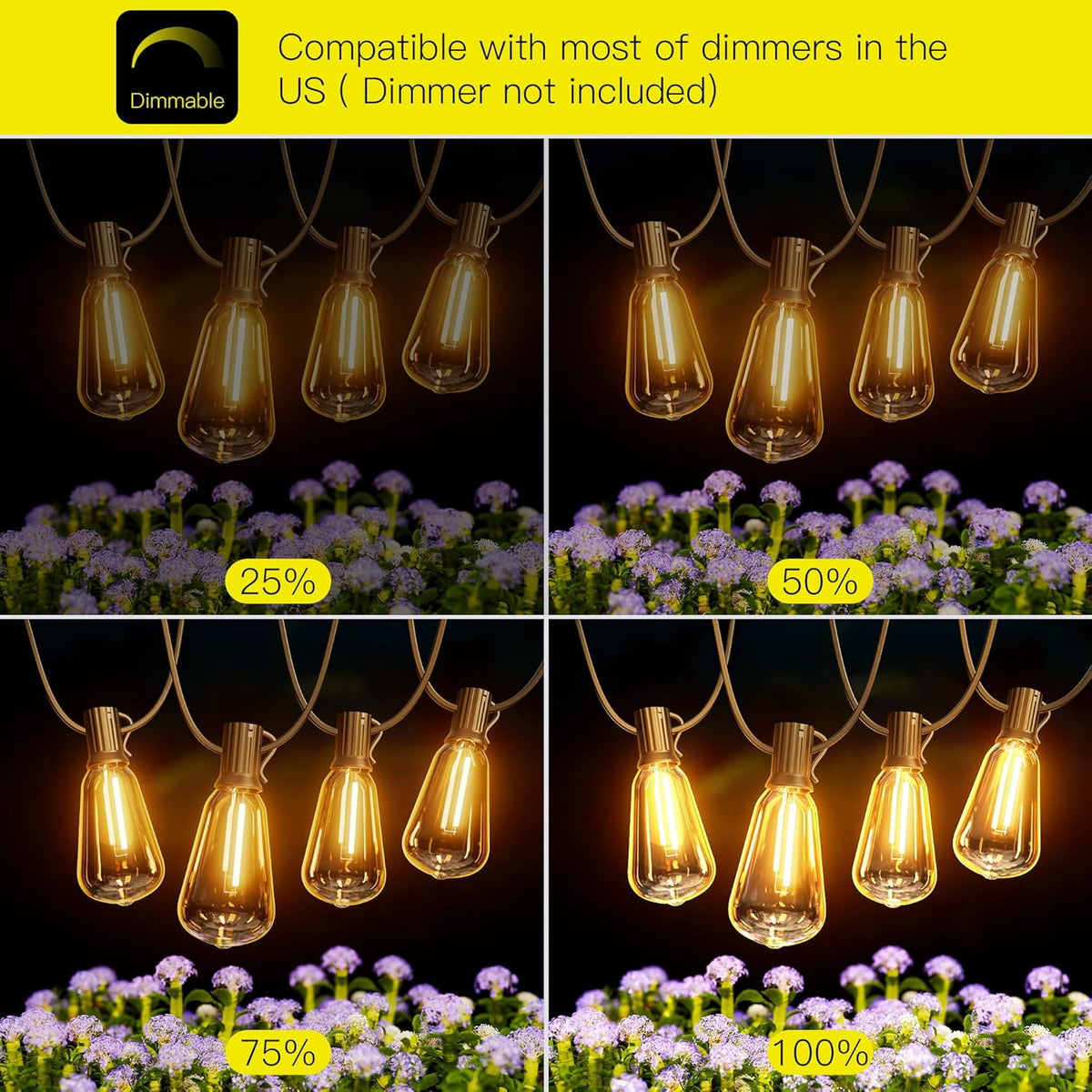 OHLUX Bistro String Lights Outdoor, 60FT Deck Lights with 32 Shatterproof ST38 Vintage Edison Bulbs, 2200K Warm Dimmable Connectable LED Light String for Outside Porch Yard Gazebos Balcony Garden