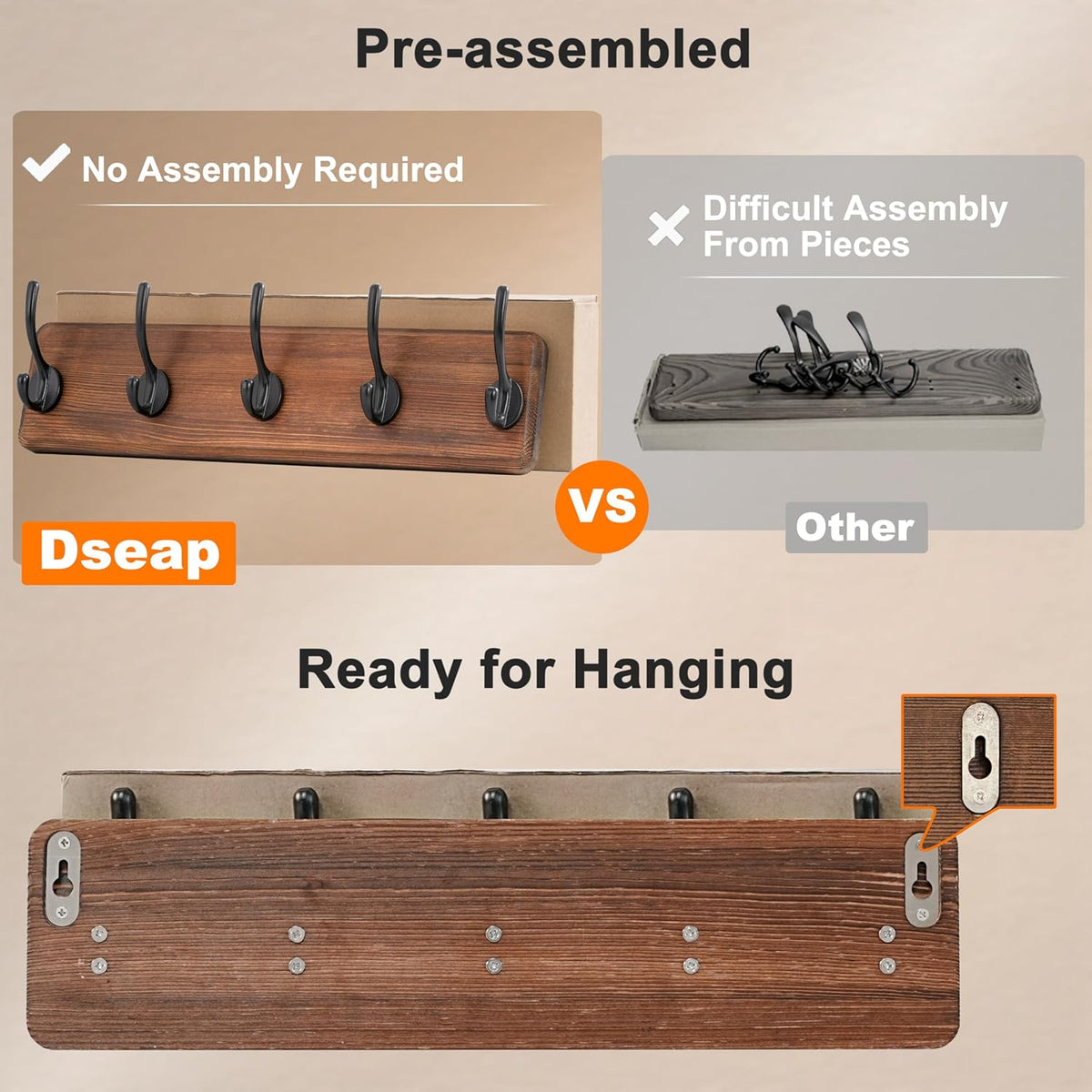Dseap Coat Rack Wall: Patented, Heavy-Duty, 5-Double-Hooks Wooden Wall Mounted Coat Rack Coat Hanger Hook Rail for Winter Coats Hat Jacket Clothing, Weathered Green