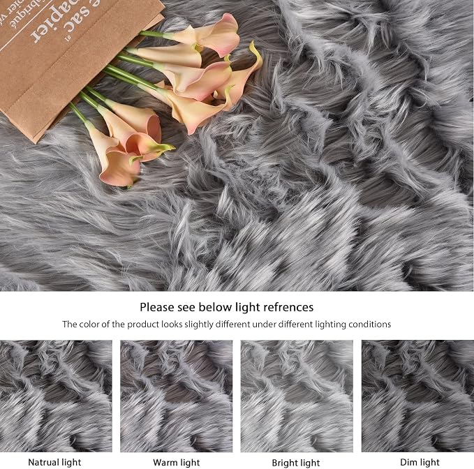 ORINOVA Silver Grey Shag Faux Sheepskin Fuzzy Fur Rugs - Image 9