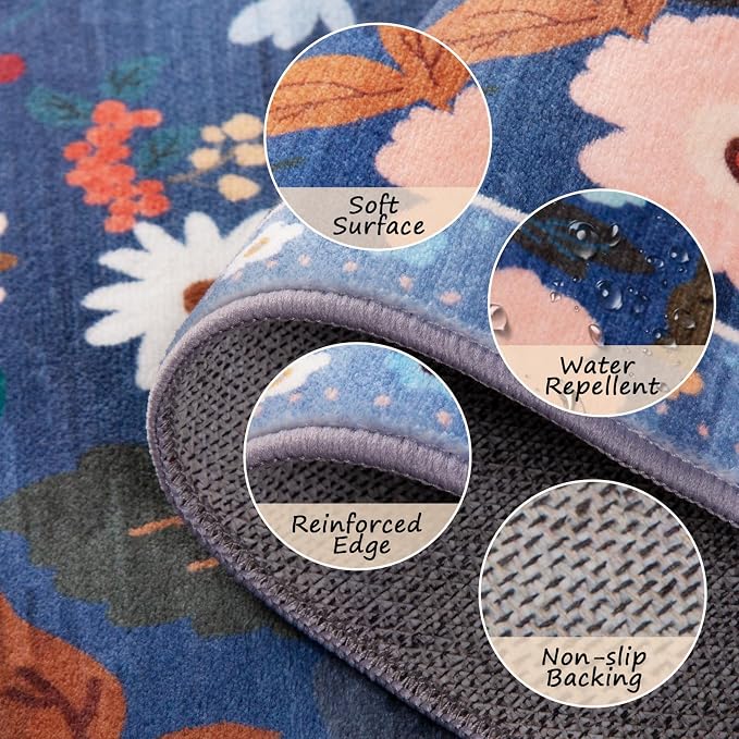 RELEANY Floral Washable 8x10 Area Rugs Blue/Grey | Flower Carpet Print Boho - Image 4