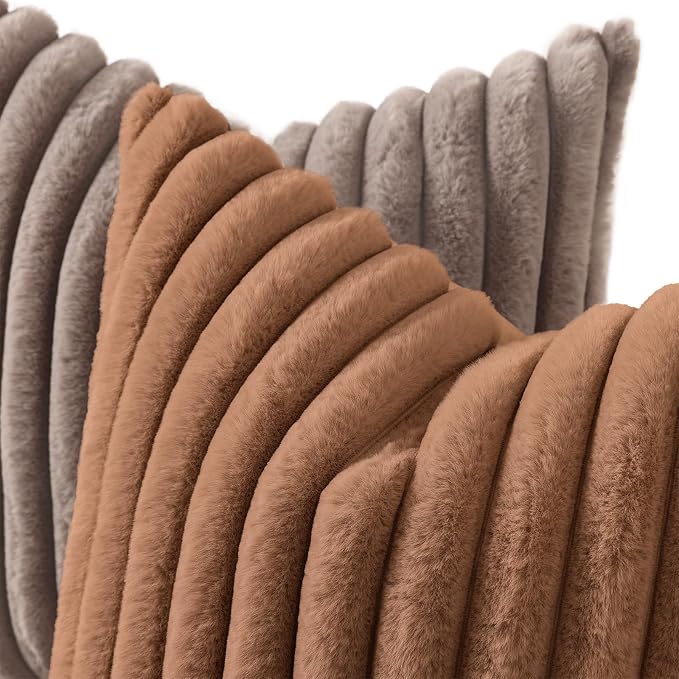 decorUhome Fall Faux Fur Throw Pillow Covers 22x22 Set of 2 Brown | Decorative - Image 2