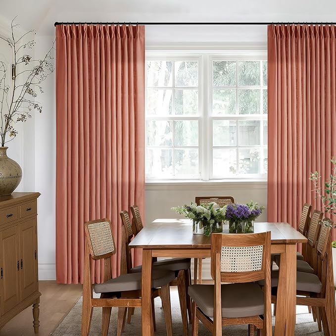 Extra Long Terracotta Pleated Linen Curtains 120 Inches Long Firebrick | Light - Image 9