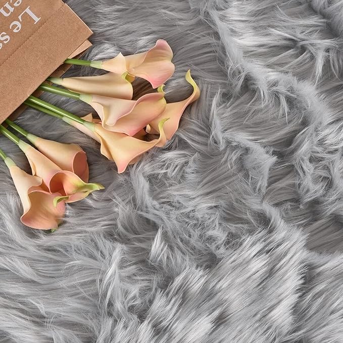 Latepis Grey Faux Fur 8'10"x11'10" Area Rug, Soft Plush Faux Fur Sheepskin Rugs - Image 6