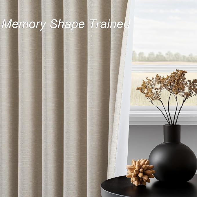 Topfinel Beige Linen Blackout Curtains 84 Inch Long, Modern Black Out Curtains - Image 4