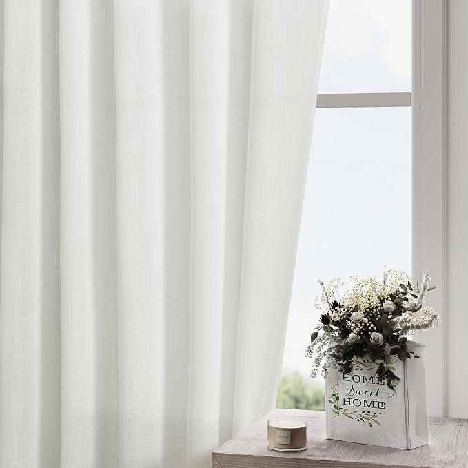 Off White Cafe Curtains 54 Inch Length Set 2 Panel Back Tab Pocket Semi Sheer - Image 2
