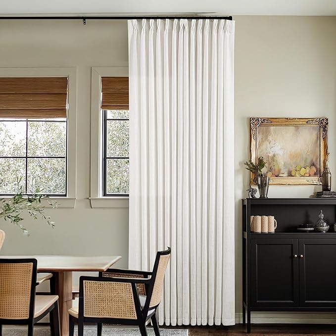 Beige White Pinch Pleated Linen 102 Inch Curtains 60 Inch Width | Linen Blend by Twodrapes
