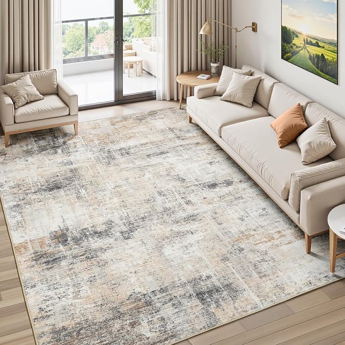 5x8 Area Rug for Living Room, Abstract Washable Non-Slip Carpet, Dining Room by Lofus