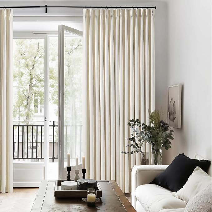 Cream Beige Linen Pinch Pleat Black Out Curtains 84 Inch Length 2 Panels | 2 - Image 8