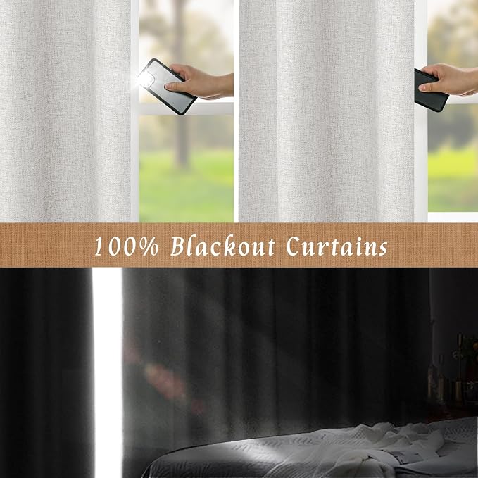 Light Grey 100% Blackout Linen Bedroom Curtains 63 Inches 2 Panels | Linen - Image 3