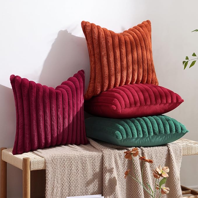 decorUhome Fall Faux Fur Throw Pillow Covers 26x26 Set of 2 Red | Decorative - Image 5