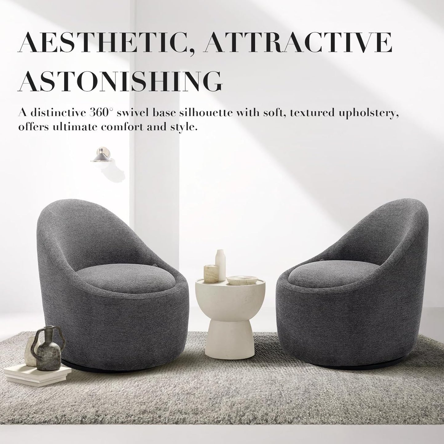 COLAMY Swivel Accent Chair, 360° Swivel Chair with Hidden Storage, Modern Small Barrel Swivel Armchair for Living Room/Bedroom, Darkgrey