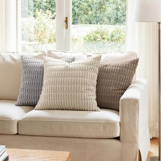 MIULEE Lumbar Corduroy Decorative Throw Pillow Covers 24x14 Cream White | Pack - Image 7