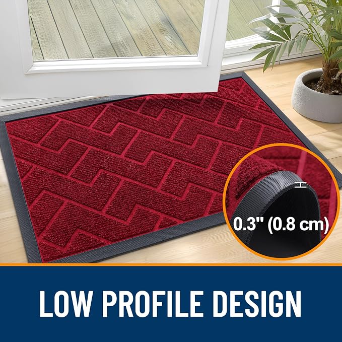 OLANLY Front Door Mat Outside 59x23, All-Season Absorbent Rubber Doormat | Wine - Image 4
