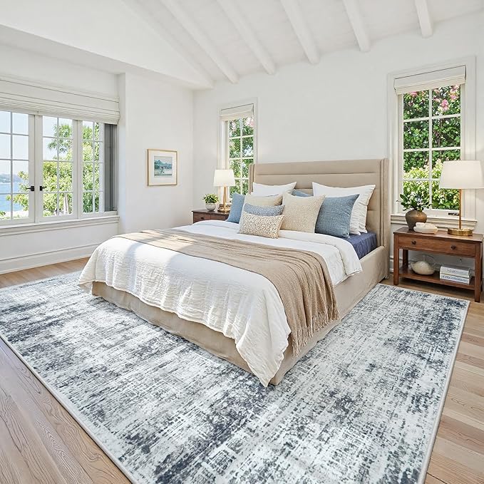 9x12 Washable Area Rug for Living Room Bedroom: Non-Slip Modern Black Grey | - Image 2