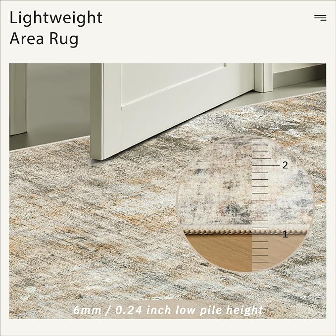 Soalmost 9x12 Area Rugs for Living Room Washable Rug Abstract Orange/Brown | - Image 7