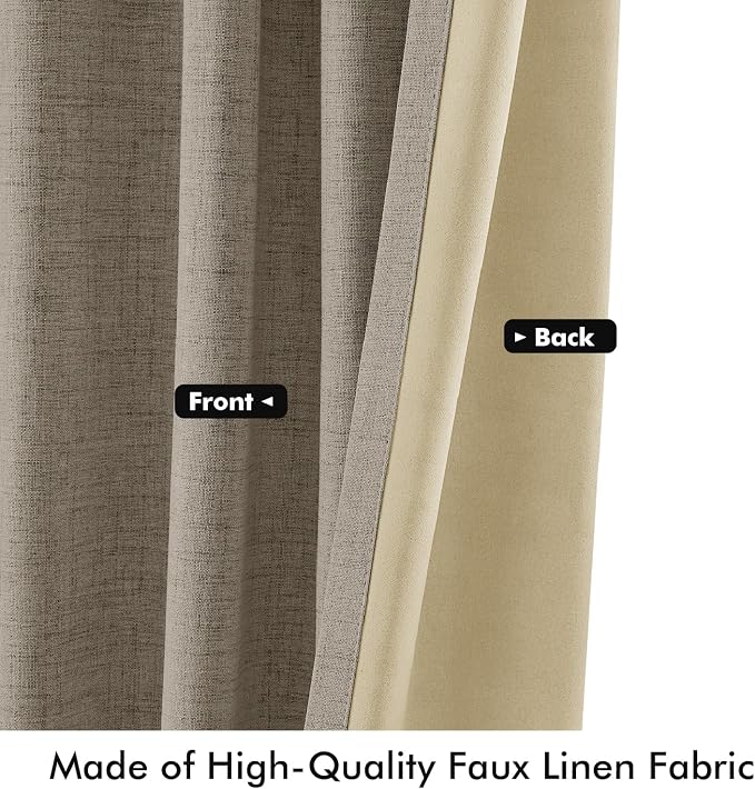 MIULEE 100% Blackout Linen Curtains 42 x 96 Inch Faux Linen 2 Panels | Thermal - Image 6