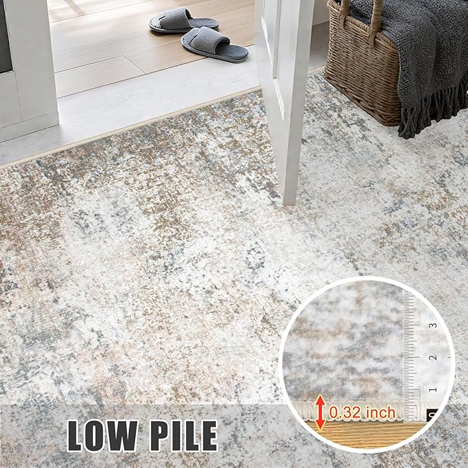 Area Rug Living Room: 4x4 Modern Washable Indoor Soft Carpet Brown | - Image 7