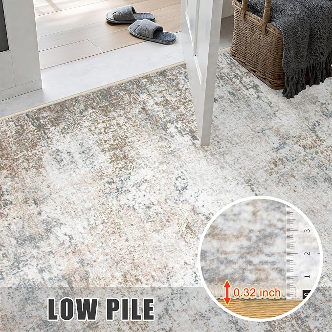 Round Area Rug Living Room: 8 ft Modern Washable Carpet Brown | - Image 7