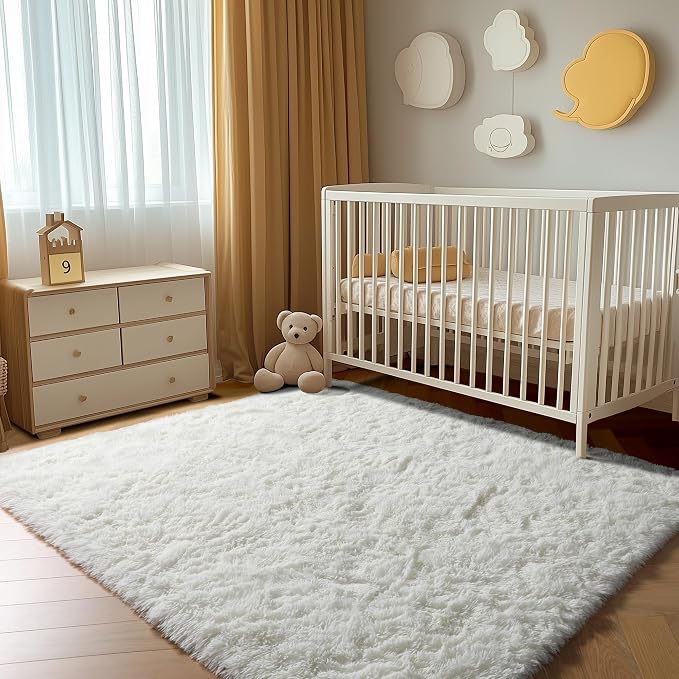 Cream White Area Rugs 9x12 Living Room, Ivory Large Fluffy Shag Bedroom Rug - Image 7